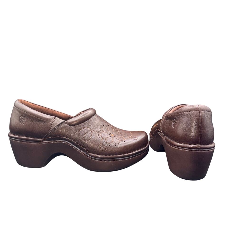 Ariat Clogs Brown Leather Floral Embroidered Slip On Comfort Shoes Women’s 10 B